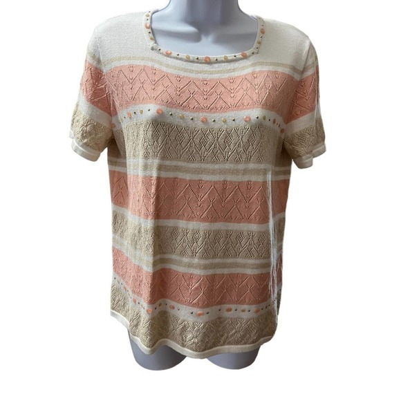 ALFRED Dunner Striped Short Sleeve Sweater Women's Size‎ PS Petite Small - Picture 1 of 4